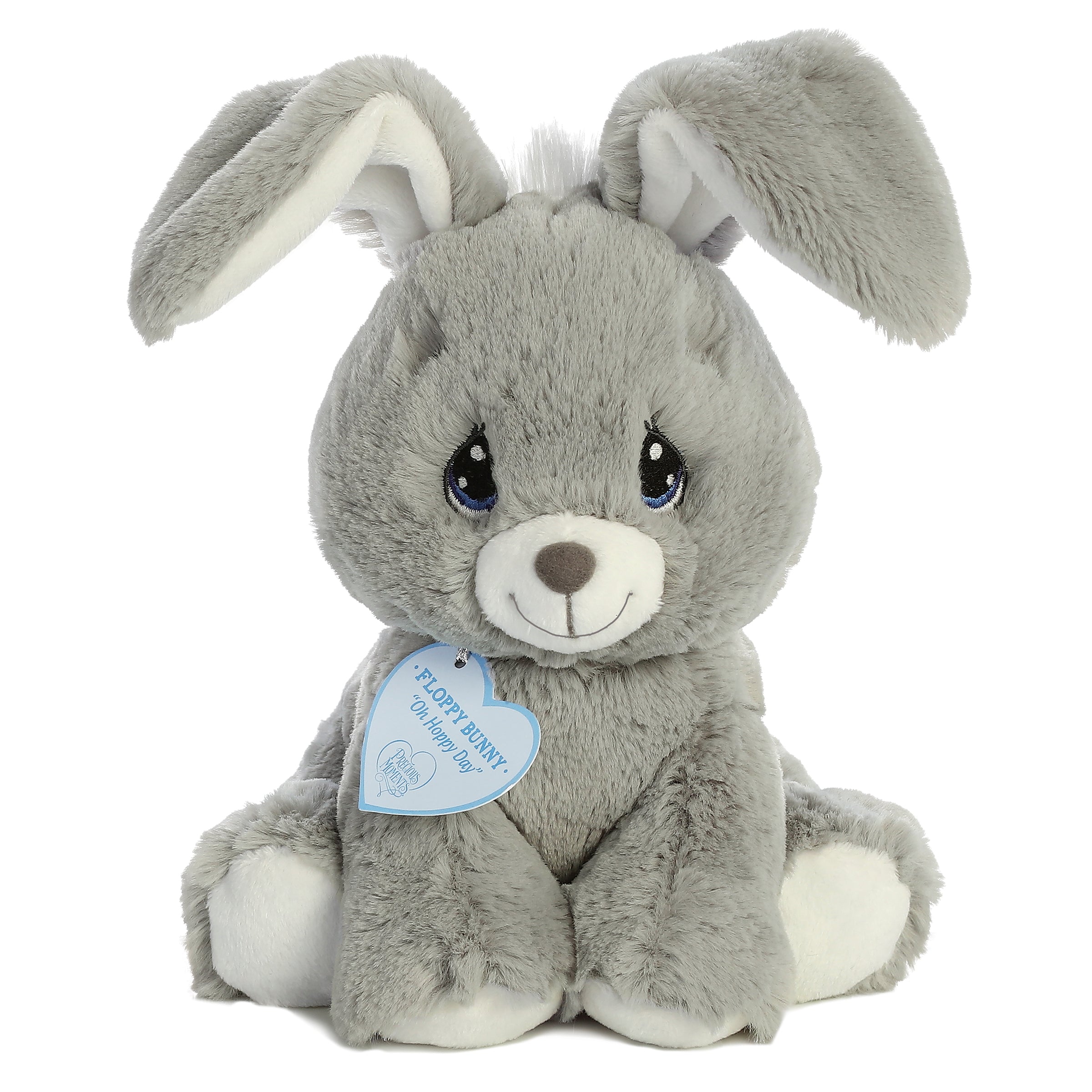 Grey Floppy Bunny plush from Precious Moments, soft tan fabric, detailed for comfort and memory-making