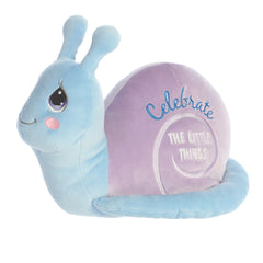 Vibrant blue and purple motivational Snail plush with embroidered eyes and charming message, radiating joy and positivity.