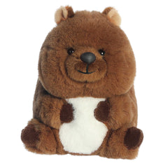 Smiling quokka plush with round body and soft brown fur, crafted with attention to detail, by Aurora plush.