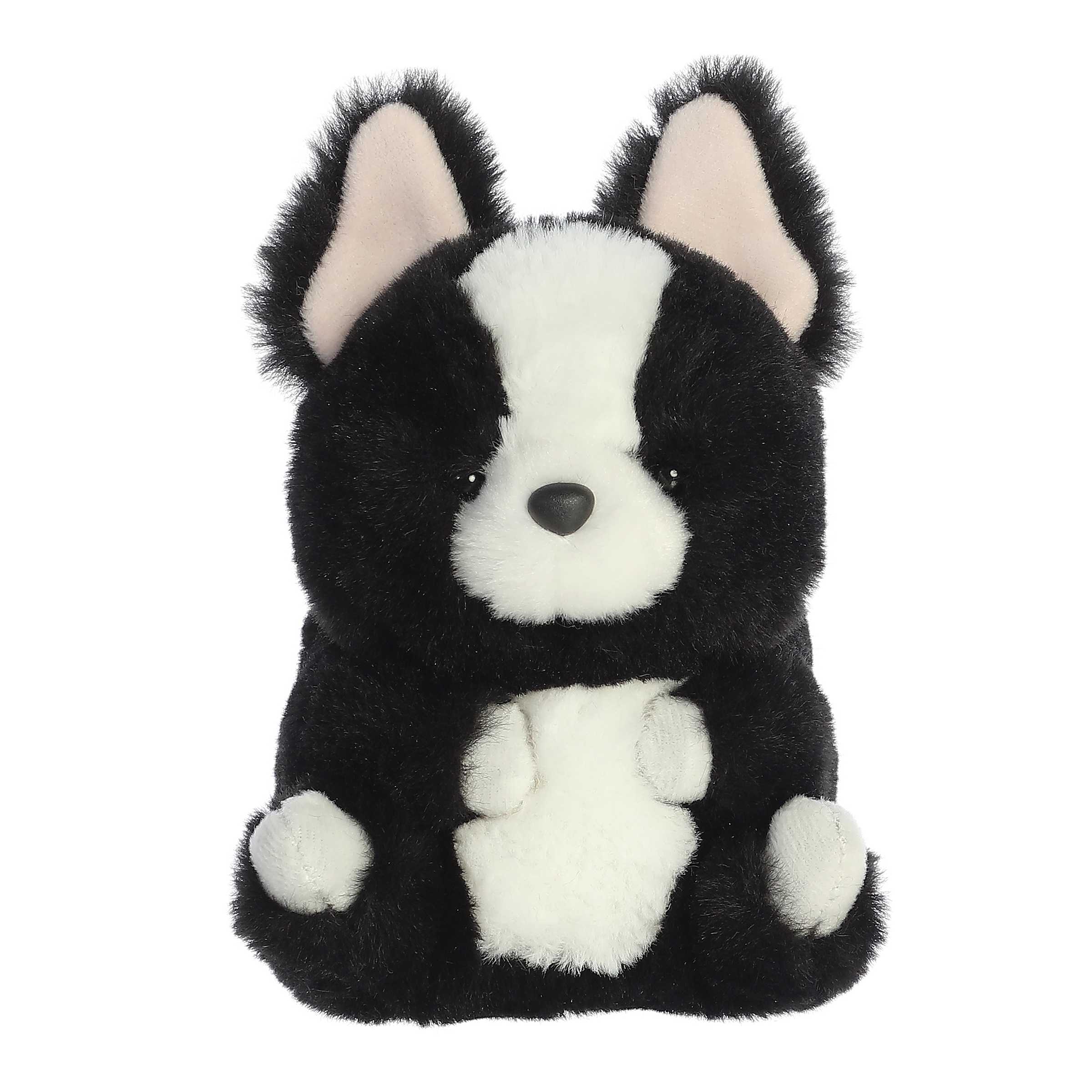 Lifelike French Bulldog plush with bat ears and affectionate eyes, crafted with high-quality materials, by Aurora plush.