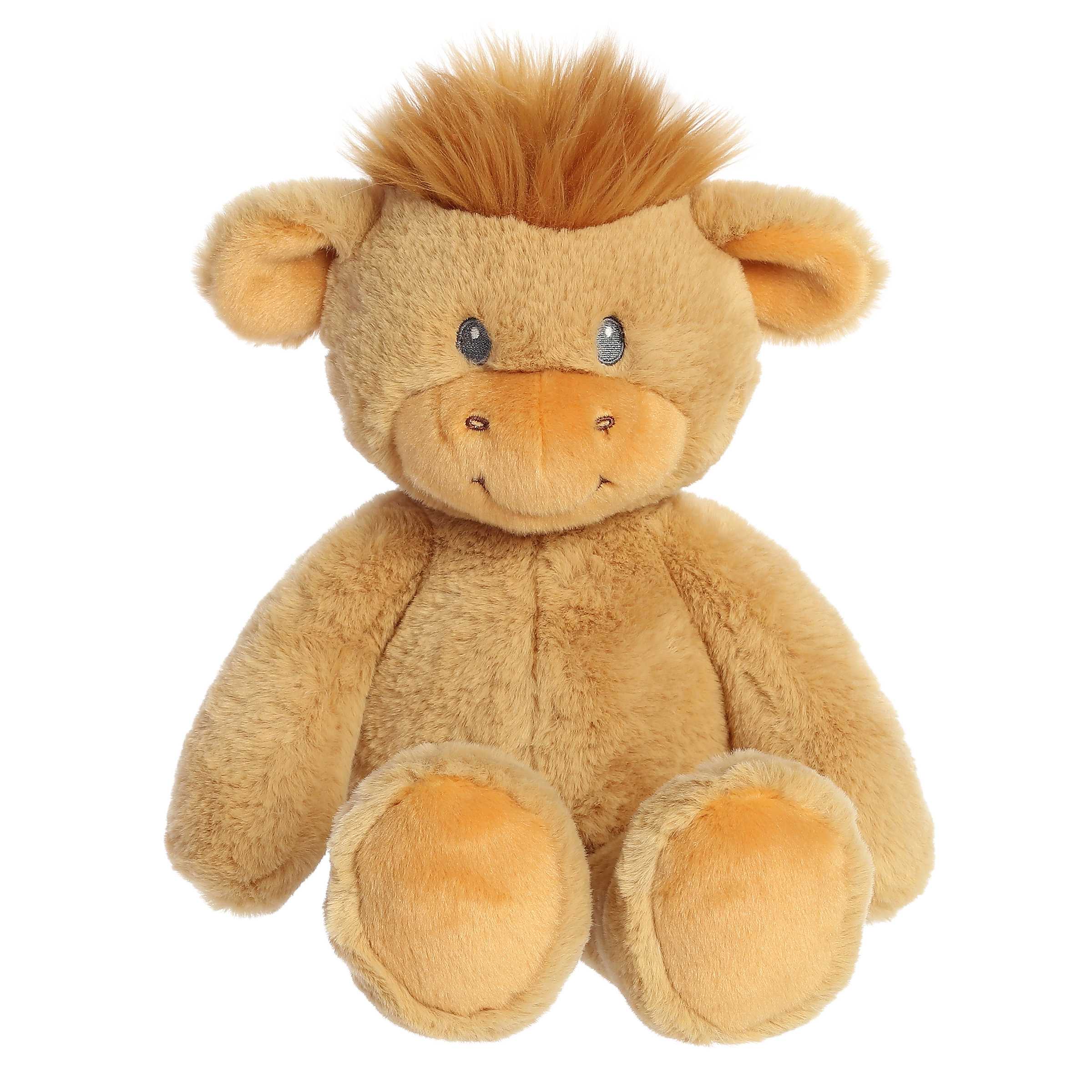 Shaggy fur highland cow plush with a gentle face, crafted with the softest materials for baby toy cuddles, by ebba plush.