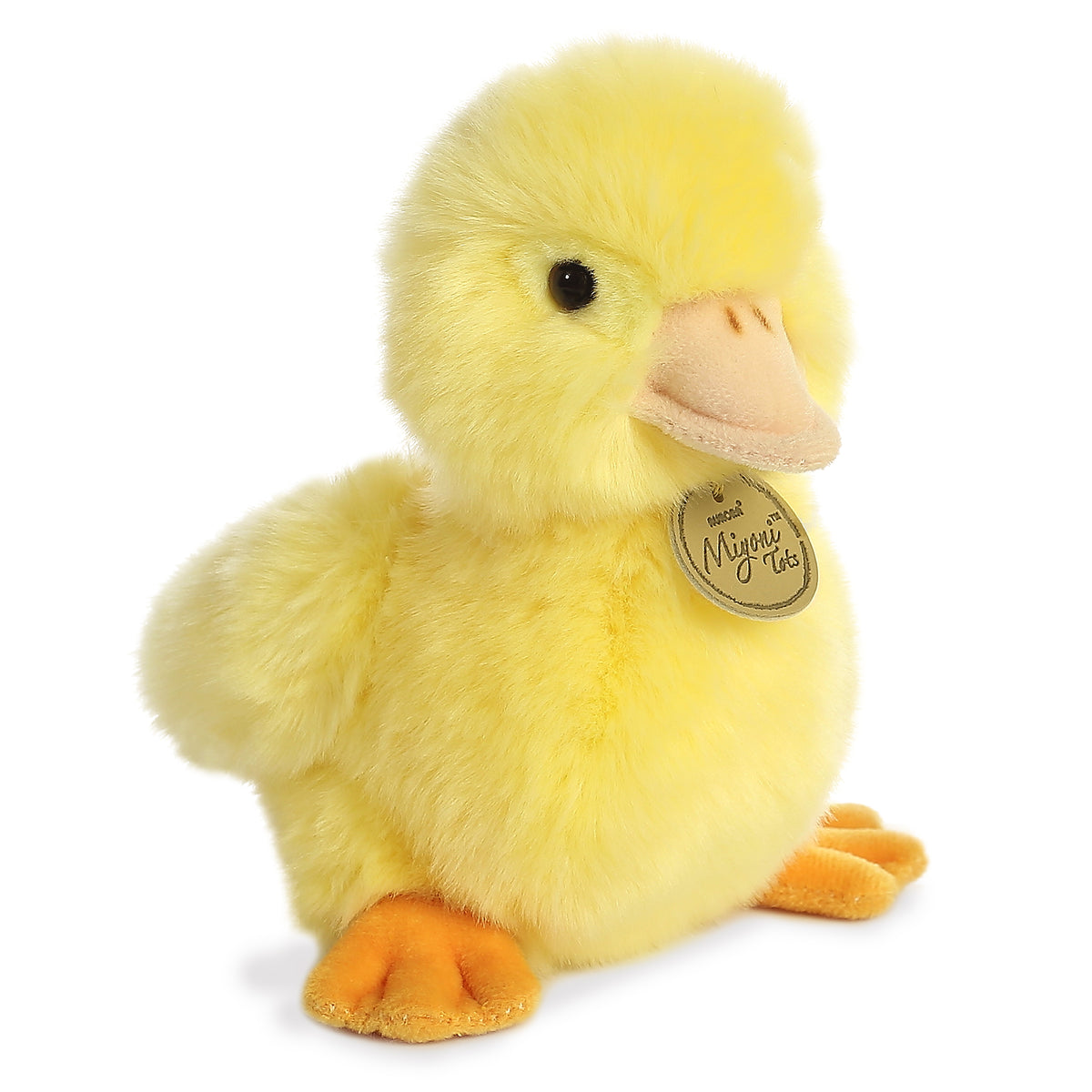 Miyoni Duckling plush by Aurora, featuring fluffy yellow fur and a sweet expression