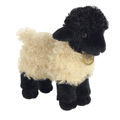 Miyoni Suffolk Lamb plush by Aurora, realistic white and black fleece and black details