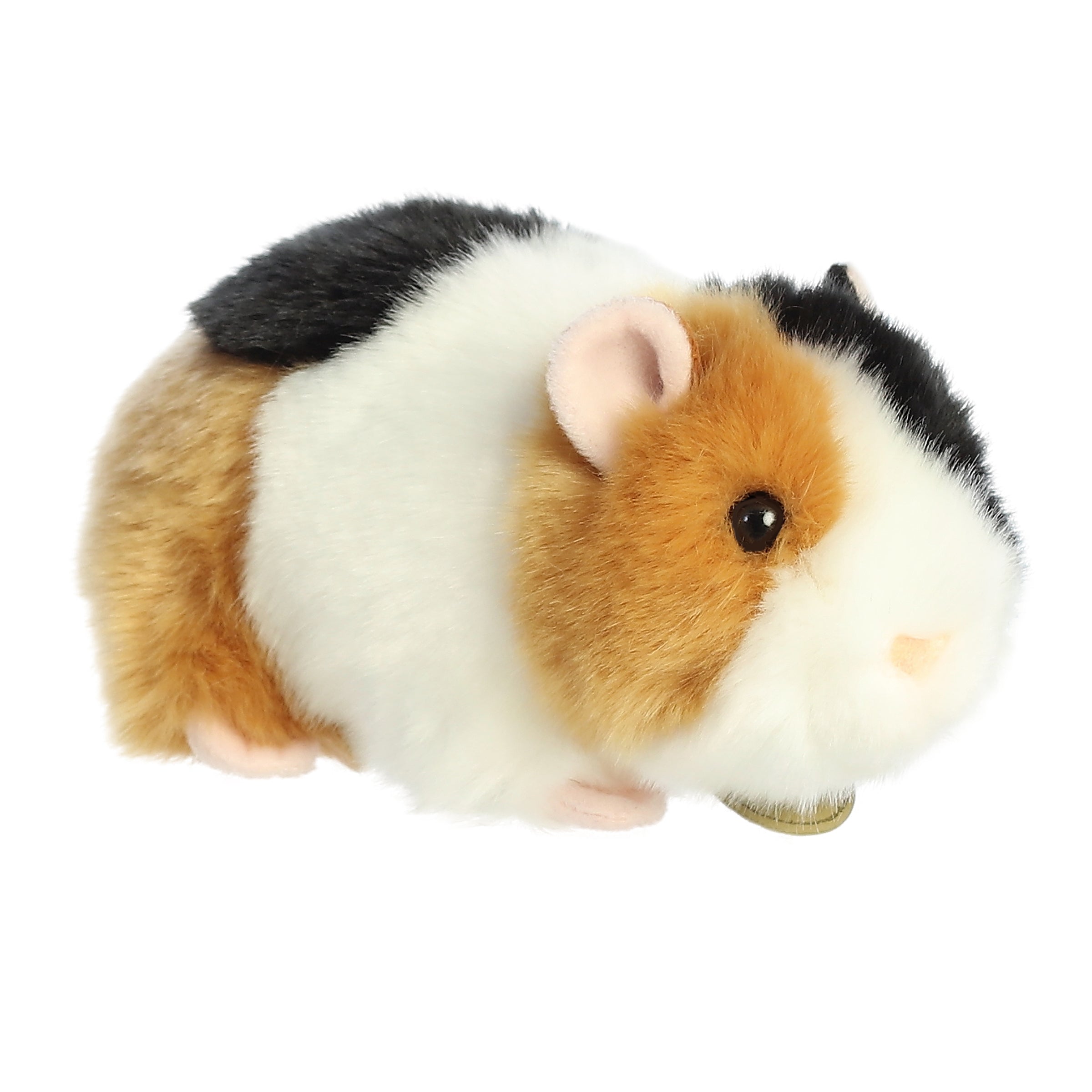 Miyoni American Guinea Pig Plush, realistic tri-color orange, white, and black coat with expressive eyes