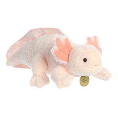 Axolotl plush with a light pink body, vibrant dark pink gills, and delicate fur, bringing underwater magic to your cuddles.