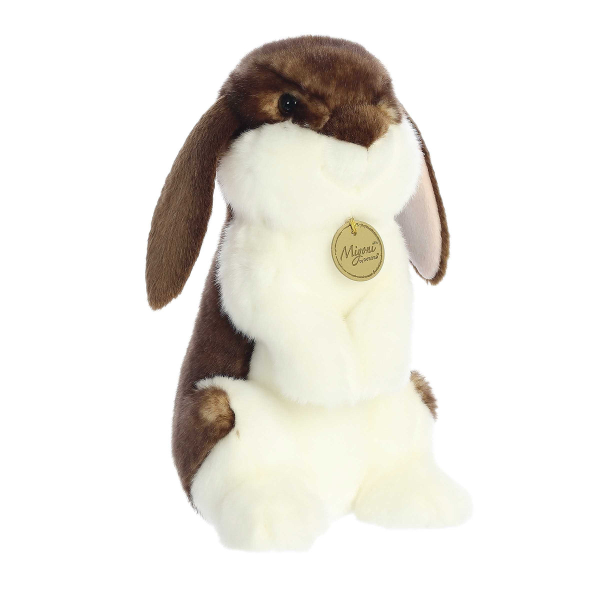 Lifelike English Lop Rabbit plush with silky fur, luscious ears, and a gentle expression, crafted for realism, by Aurora.