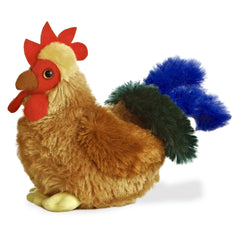 Cocky the Rooster plush from Aurora's Mini Flopsie collection, colorful, cuddly, with a friendly expression, ideal for fun.