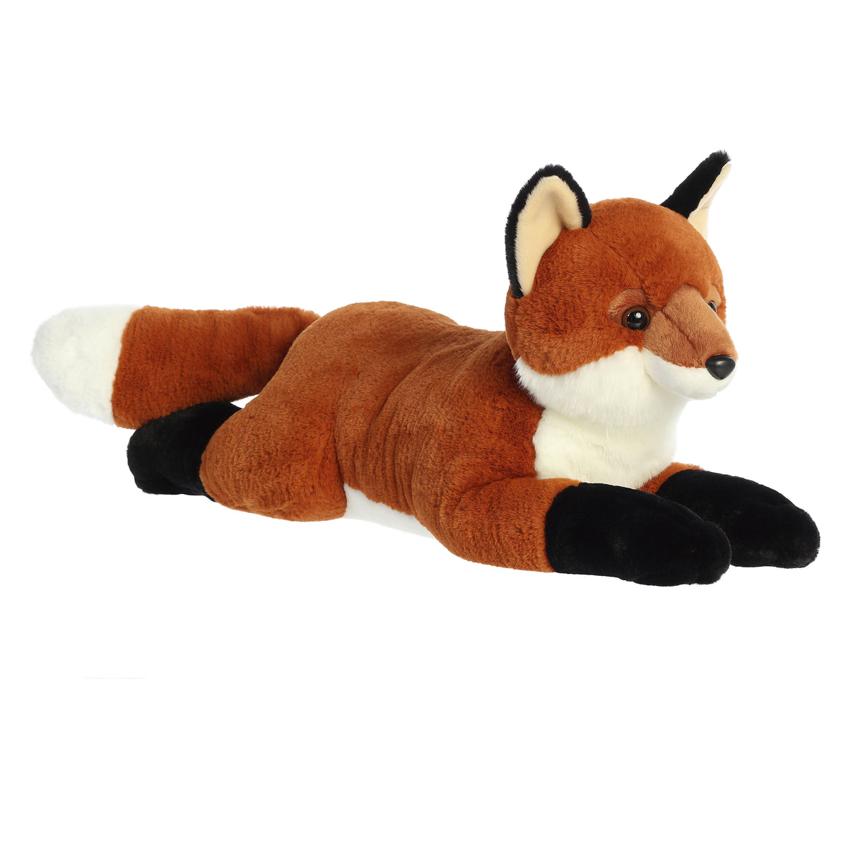 A Fox plush with deep orange and white coloring and black feet from Aurora's Super Flopsie collection.