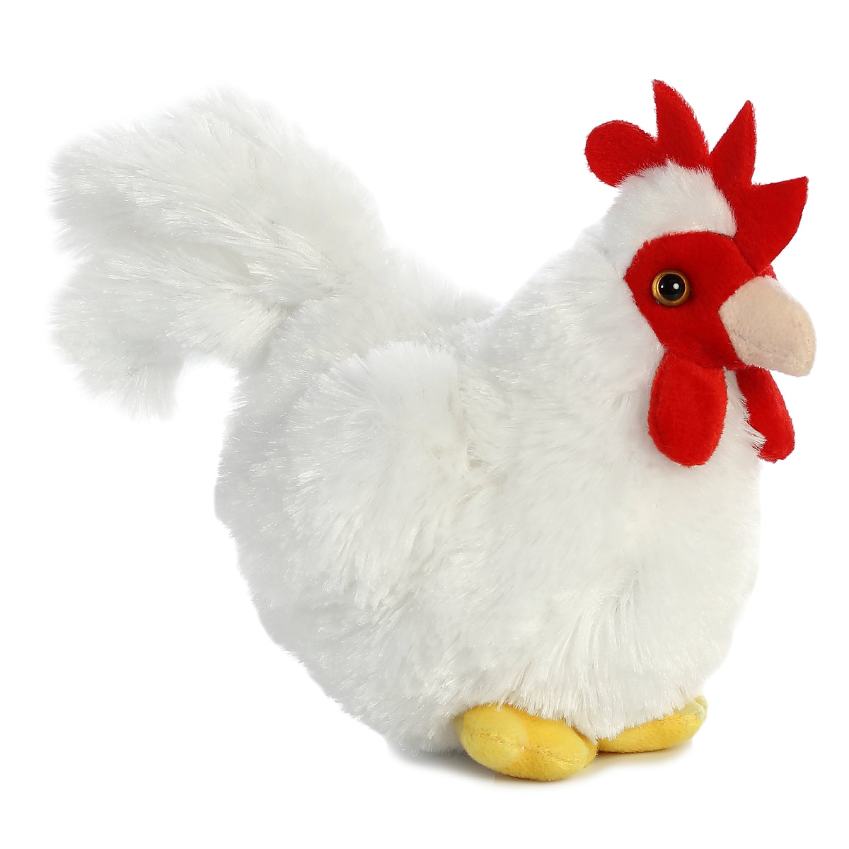 Fluffy Chicken plush from Aurora's Mini Flopsie collection, soft white fur with red features resembling a real chicken!