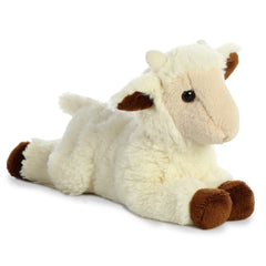 Mini Flopsie Goat Kid plush, fluffy white fur and sweet brown accents, looks like a cute baby goat plush