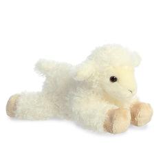 Mini Flopsie Luna Lamb plush, white fluffy fur, tender expression, with a detailed design