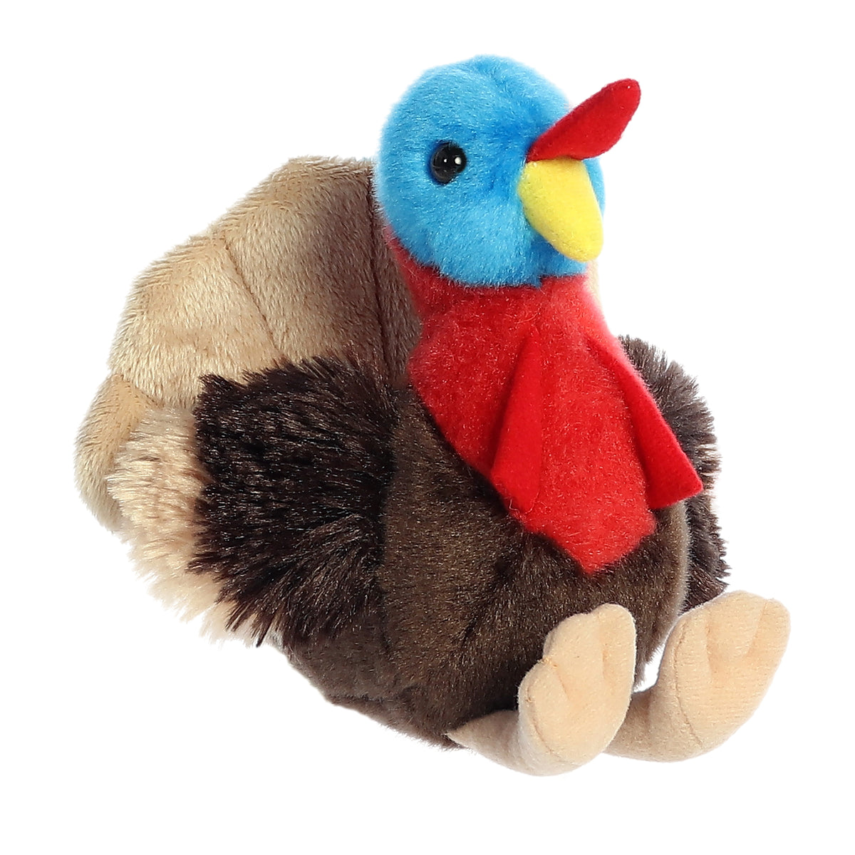 Thomas Turkey plushie with a blue head, red neck, and a cozy chocolate body, inviting adorable, huggable fun for all.