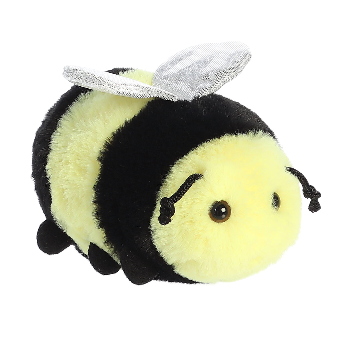 Charming yellow and black Beeswax Bee plush, soft and huggable, invites endless cuddly adventures in squishy round form!