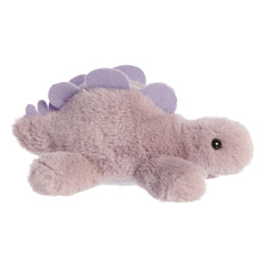 Vibrant Stegosaurus dino plush in enchanting lavender and lilac, plopped down in the resting position with purple felt humps.