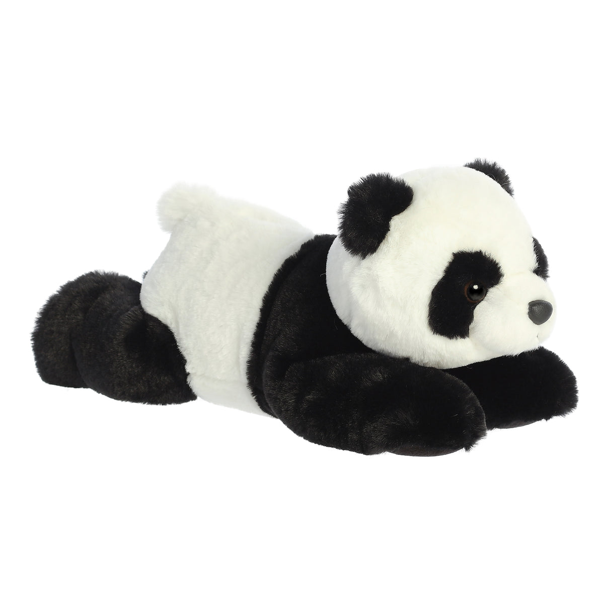 Classic black and white Bei Bei panda plushie in a resting pose, with fluffy black and white fur like its counterpart.