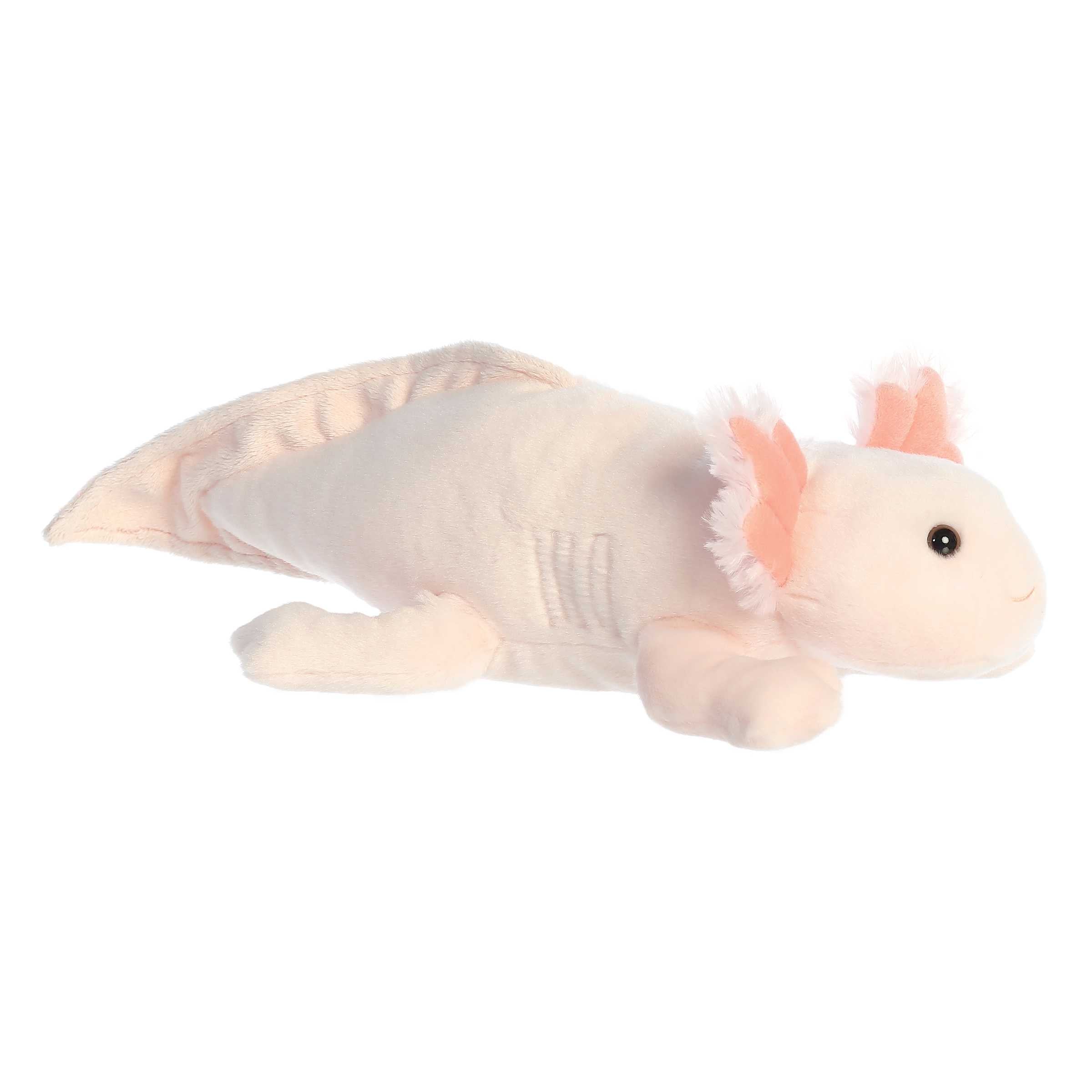 Vibrant pink Flopsie Axolotl plush with playful gills, ideal for imaginative play and education.