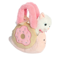 Charming Donut Snail and fluffy Kitten plush carrier set, crafted for perfect cuddles and smiles.