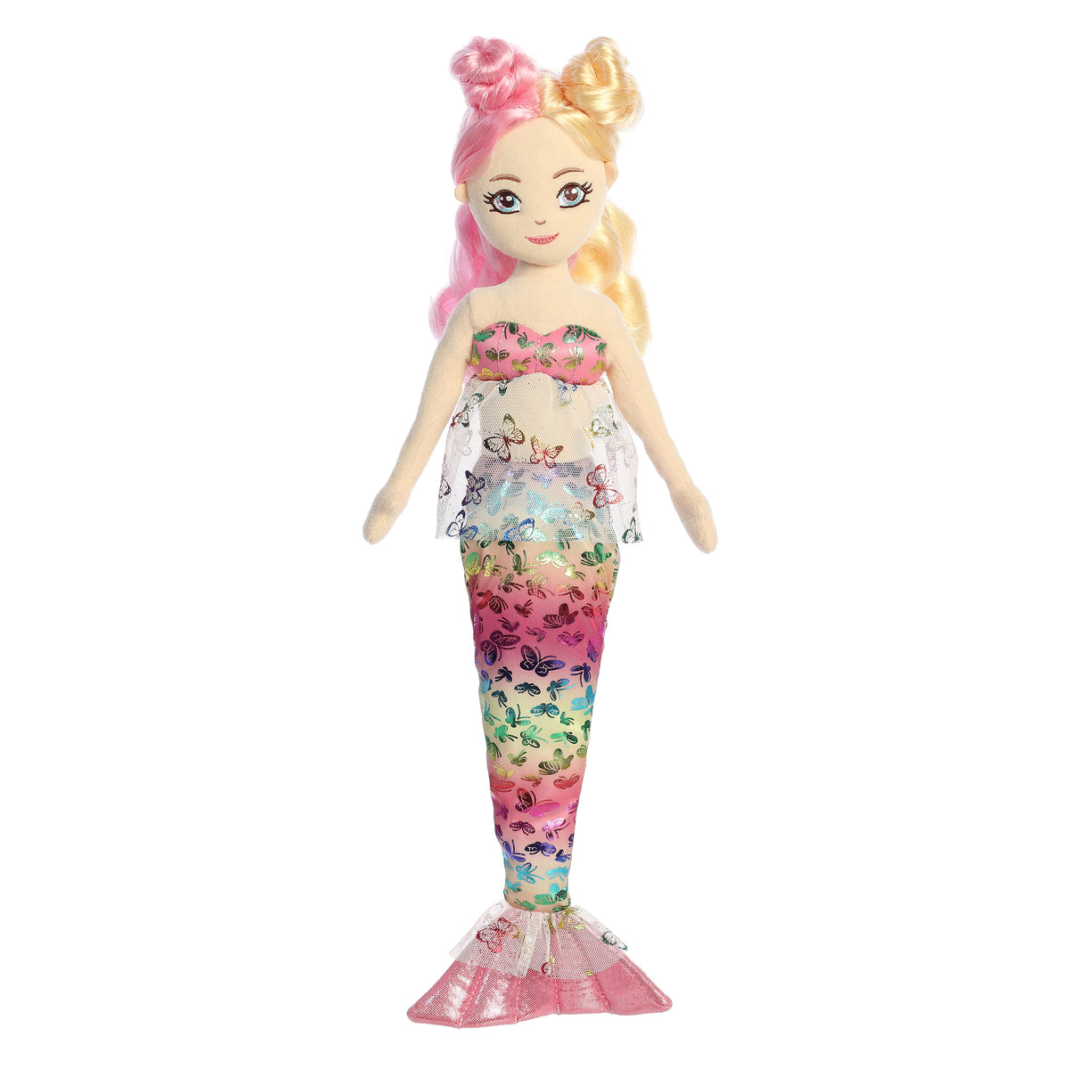 Mermaid plush with radiant tail shimmering in rainbow hues, capturing the enchantment of the Sea Sparkles collection.