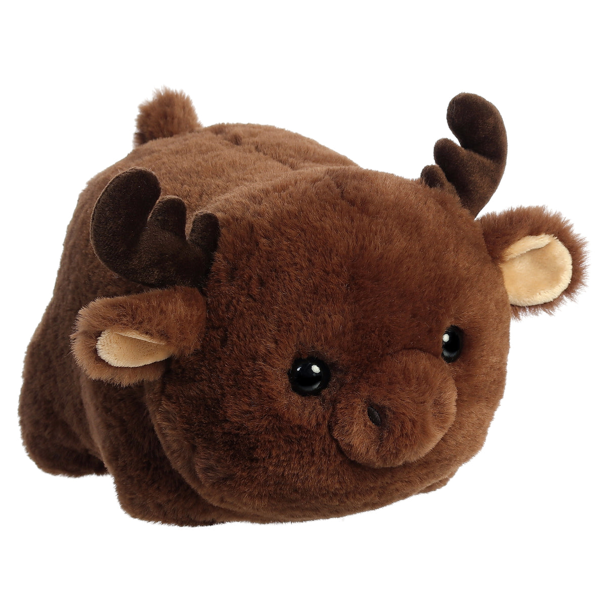 Morty Moose plush from the Spudsters collection by Aurora, with a soft brown coat, adorable antlers, and a huggable face