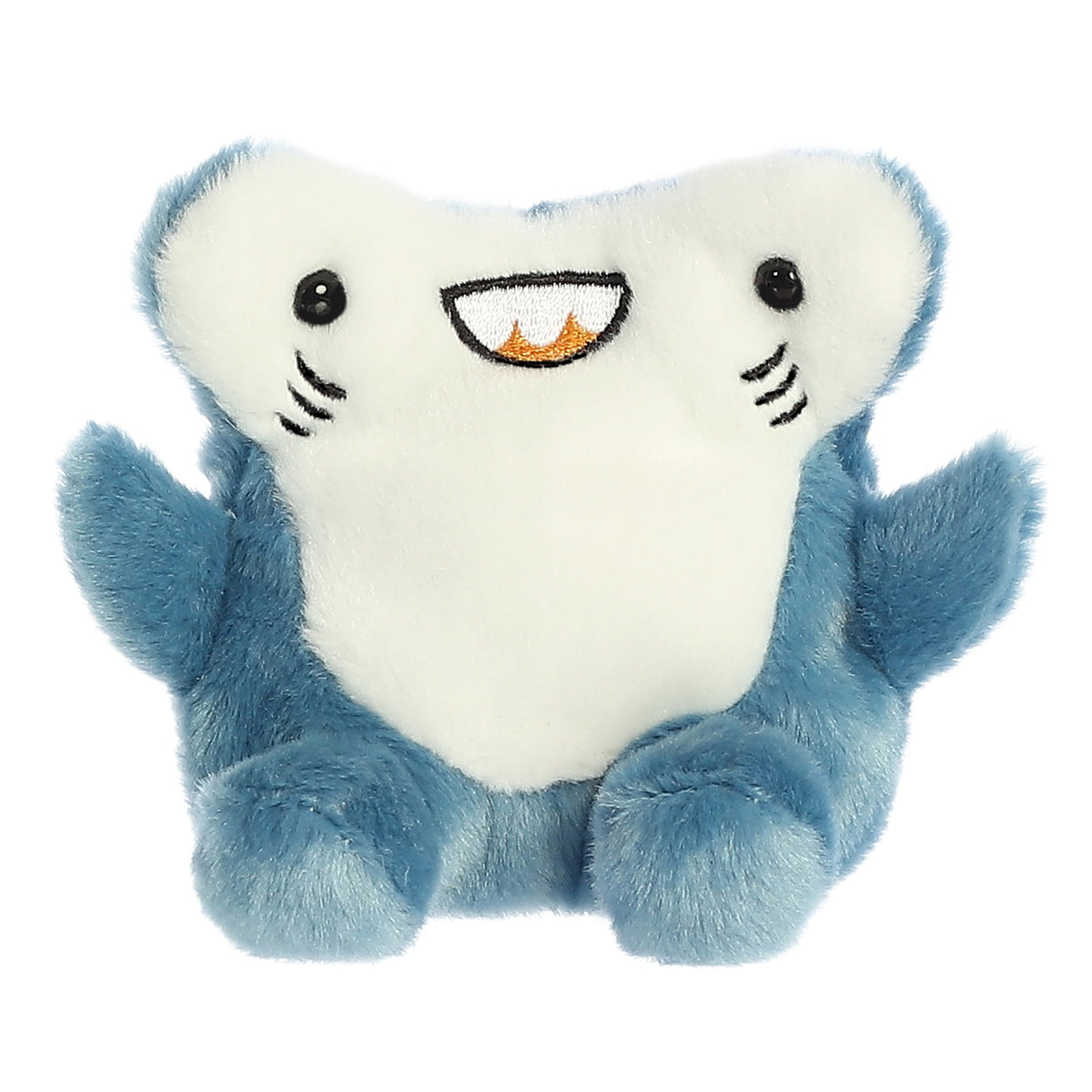 Shark plushie from Palm Pals, showcasing a rich blue tone and intricate details, invitingly plush for playful snuggles.