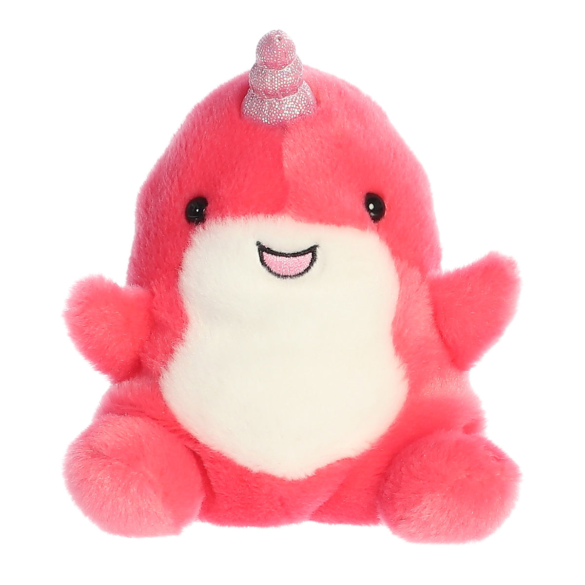 Narwhal plush from Palm Pals in electric pink with a distinctive horn, bringing oceanic magic to the narwhal plush family.
