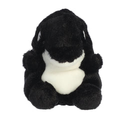Orca plush from Palm Pals in contrasting black and white, resembling the real-life majestic orca whale, fits in your palm.