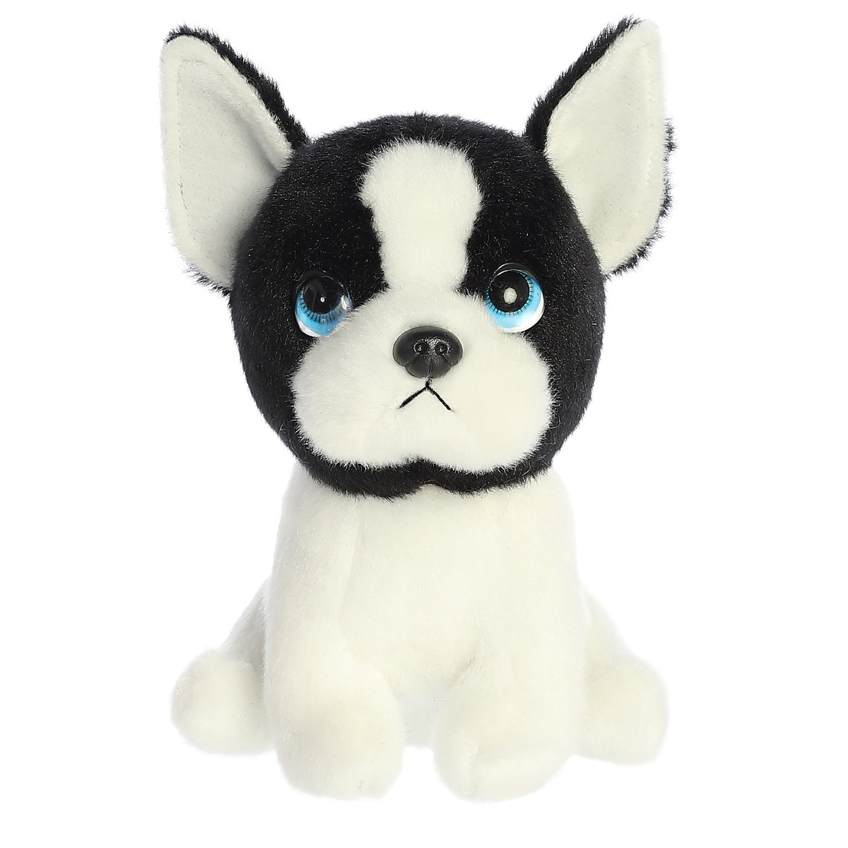 Harvard Boston Terrier plush with a white coat, black face accents, and sparkling eyes from Petites collection by Aurora