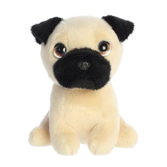 Pug plush with a creamy coat, black snout, and sparkling eyes from the Petites collection by Aurora stuffed animals