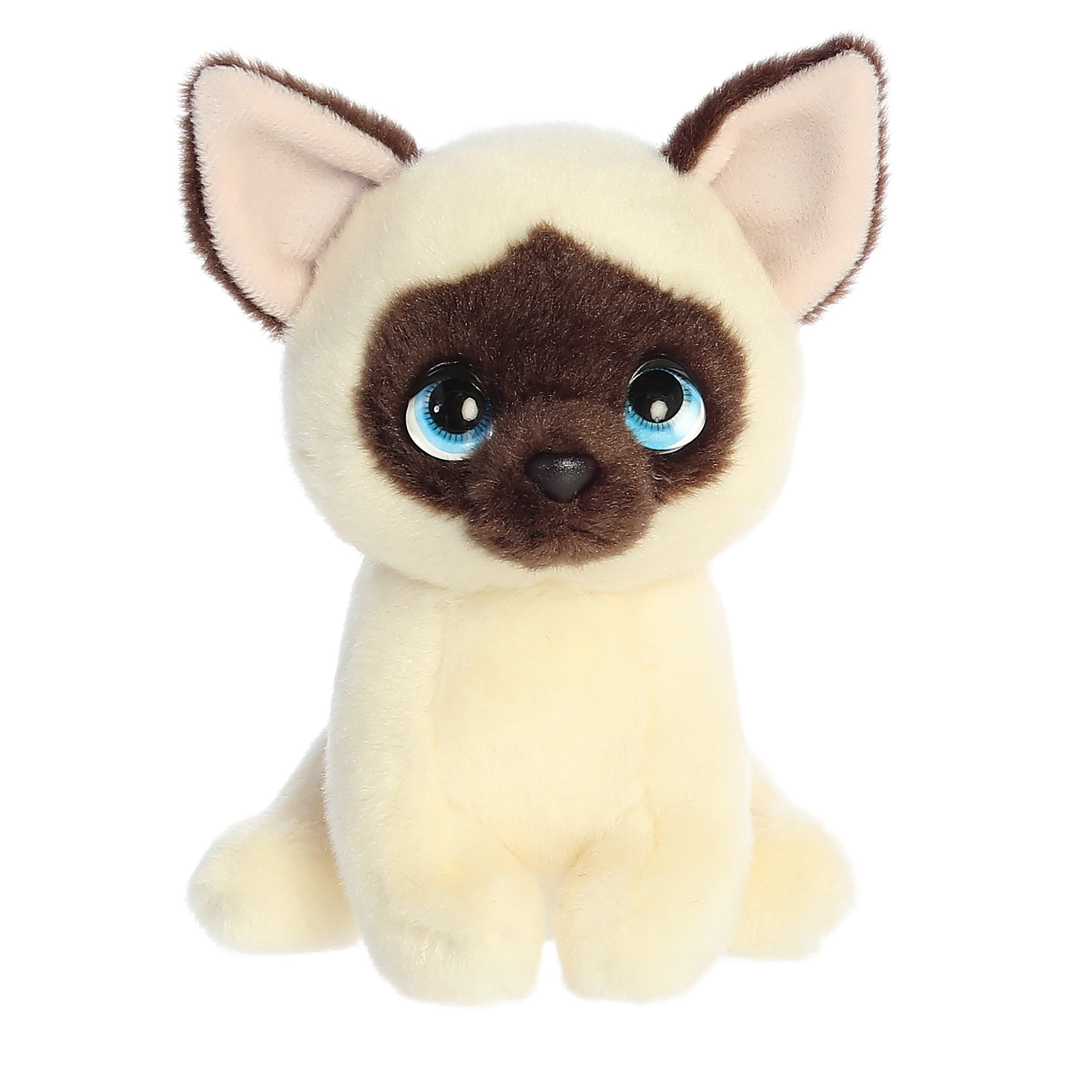 Siamese cat plush with a white coat and brown mask, twinkling eyes, part of the enchanting Petites collection by Aurora