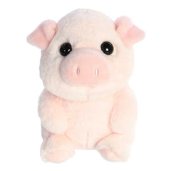 Adorable piglet Stuffed animals with light pink fur body, pink snout, folded ears, curled tail, and shiny black eyes
