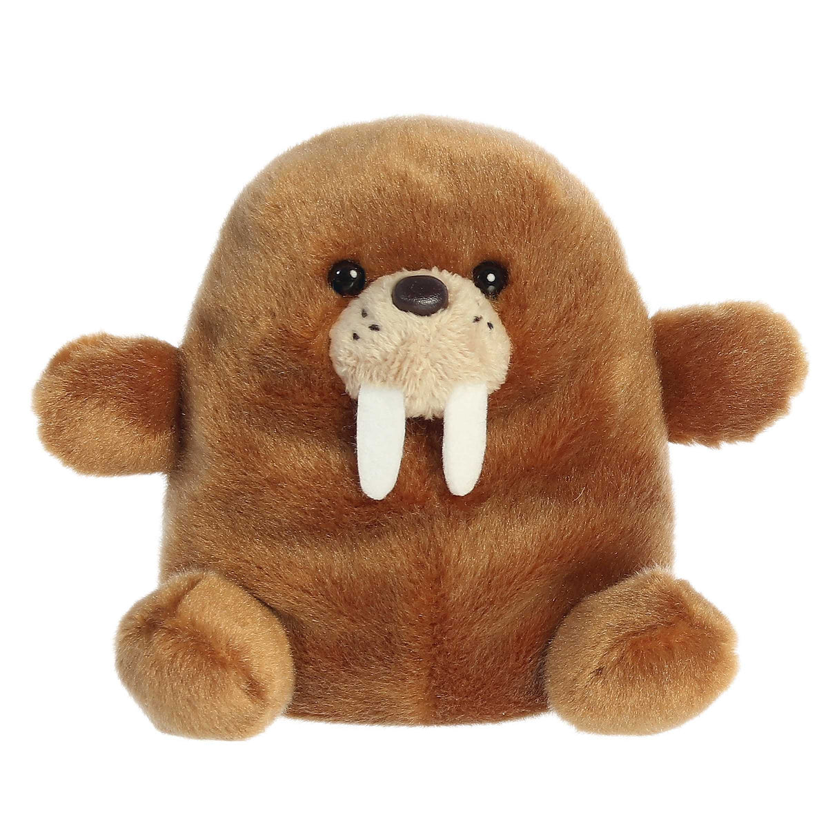 Waldo is a huggable plush with rich, cinnamon-brown fur, long, ivory tusks, and soulful eyes that tend to drift off.