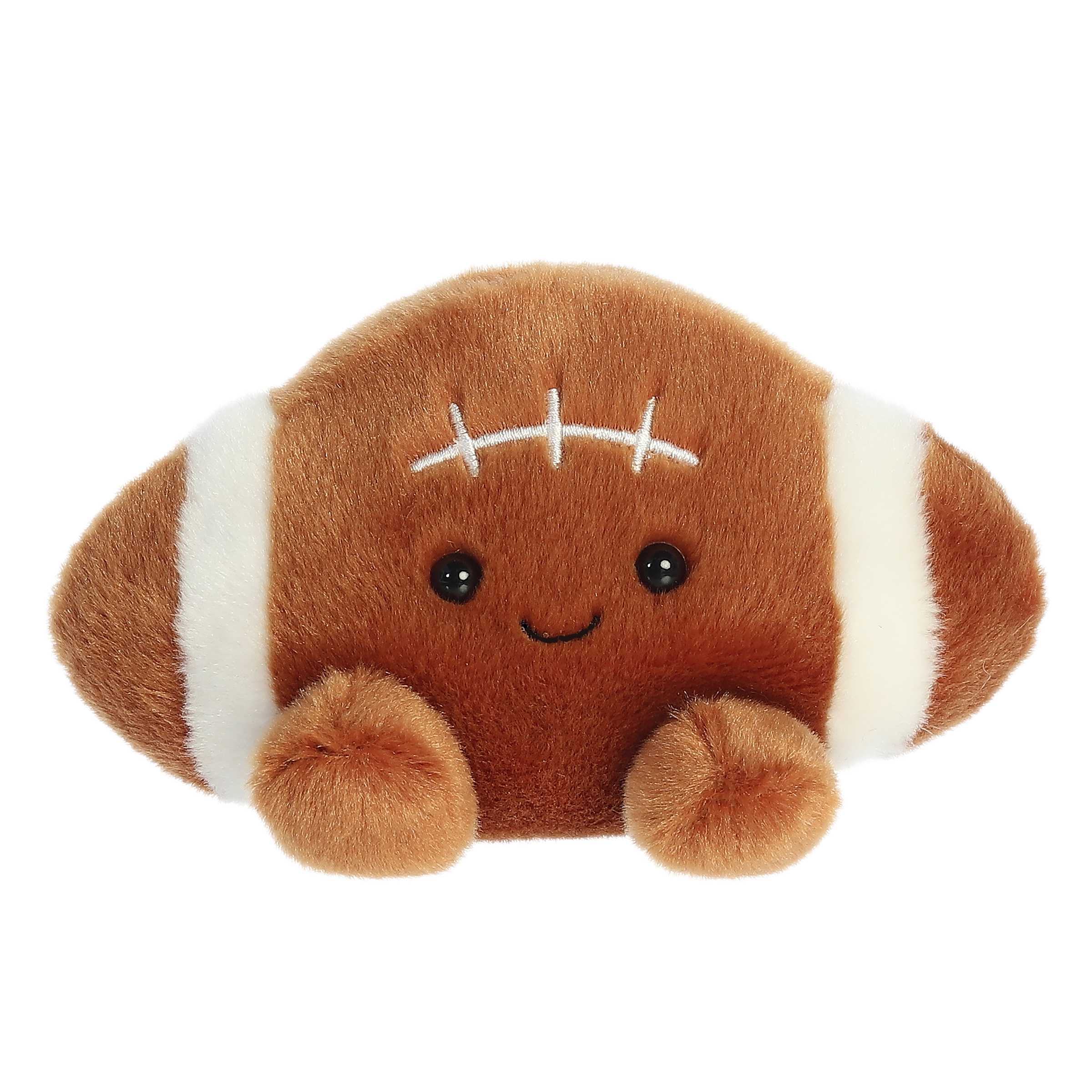 Tackle football plush has a fuzzy brown and white exterior that mimics a football's design with stitched white lace!