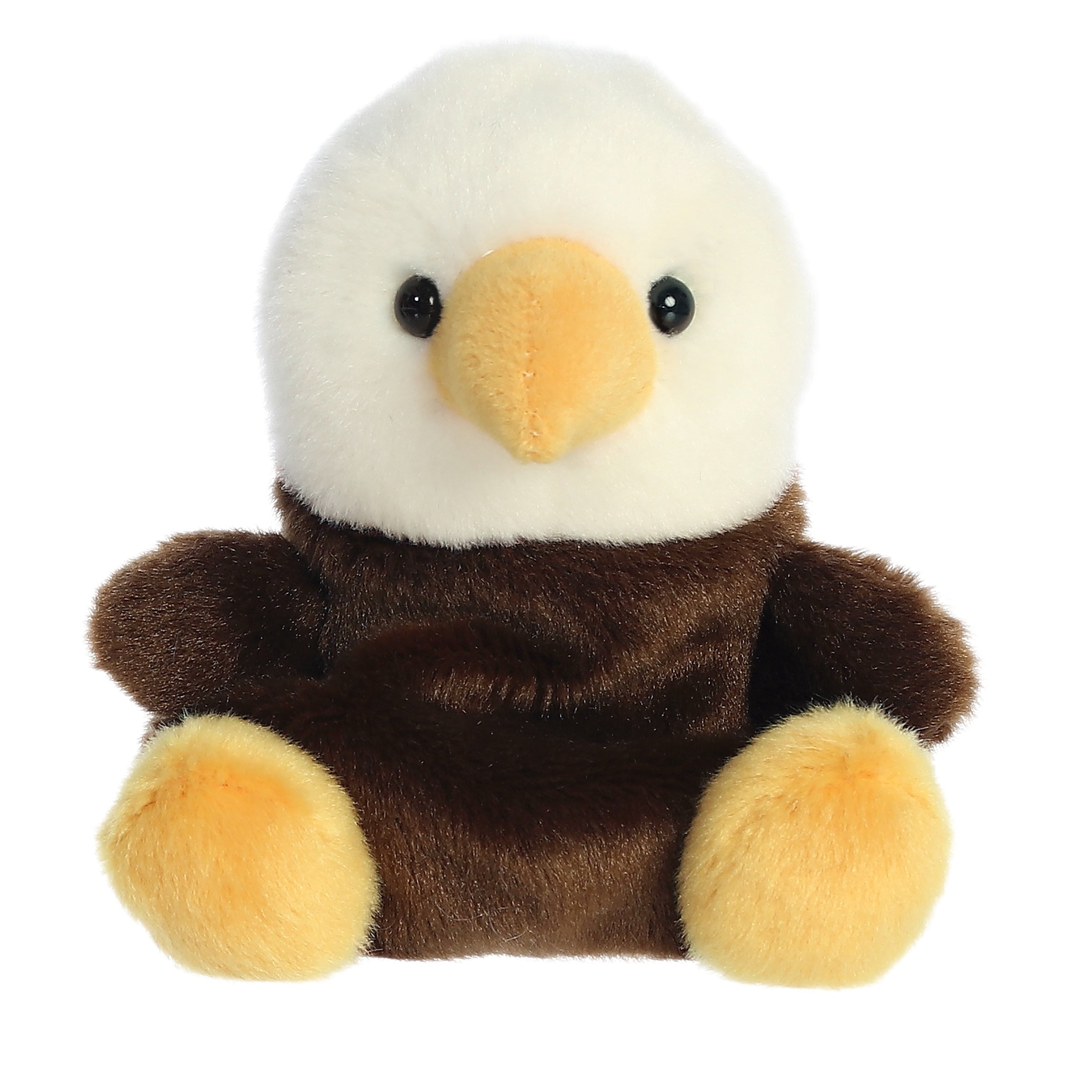 Murphy Bald Eagle plush toy from Palm Pals, with a brown body and yellow beak, exuding wisdom.