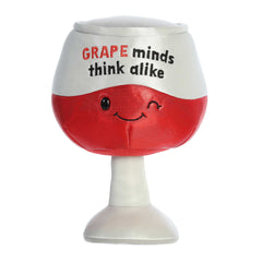 Grape Minds Think Alike' plush, wine glass-shaped and witty, ideal for adding whimsy to gifting or decor