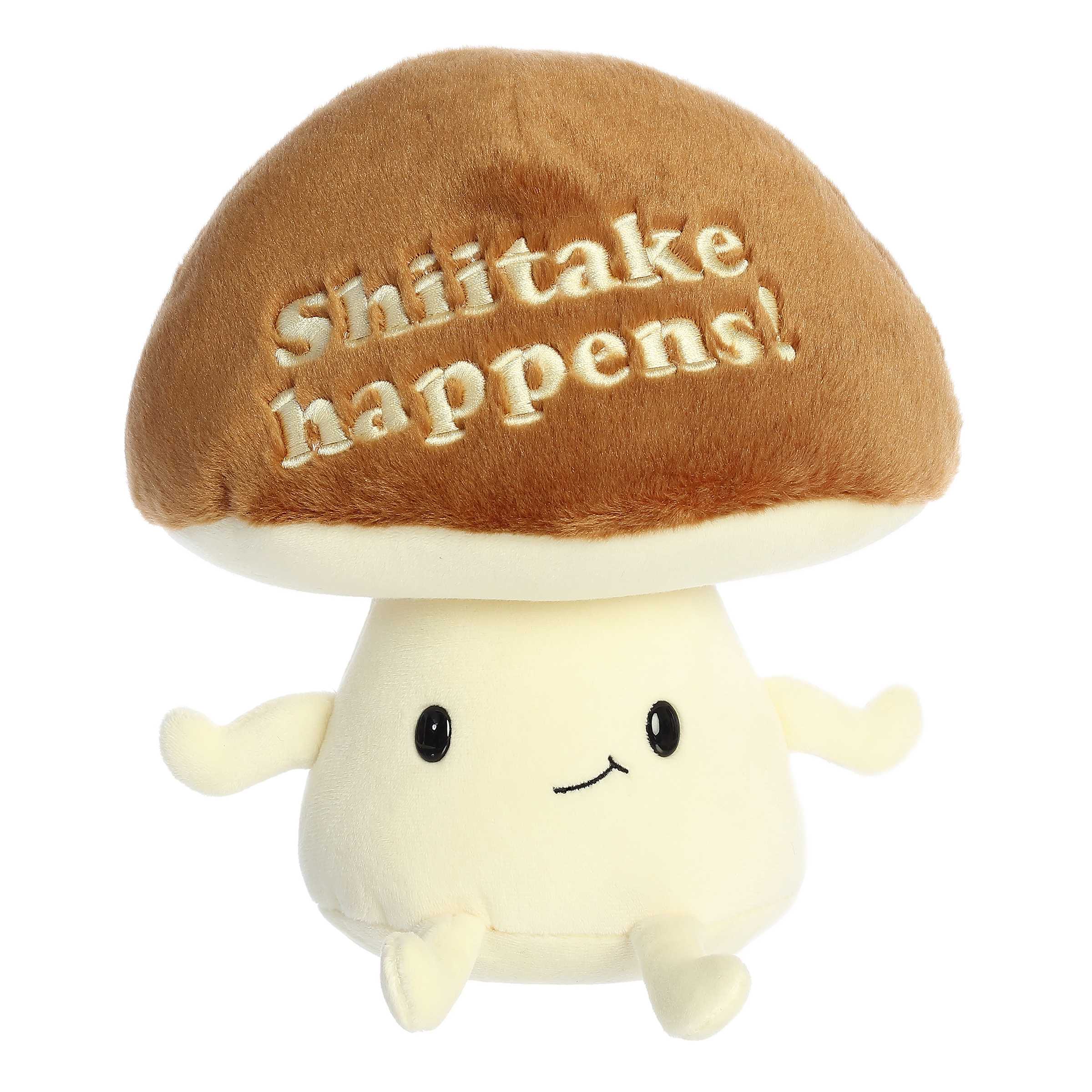 Shiitake mushroom plush from Just Sayin', soft and charming with a witty theme, ideal for hugs and laughs