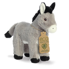 Eco Nation Plush Donkey by Aurora, grey and black plush, made from recycled materials