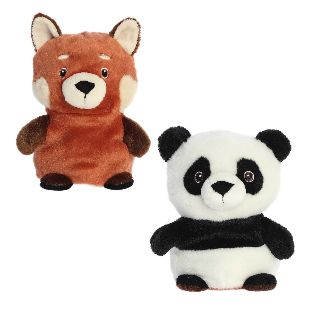 Reversible Eco Red Panda plush and black and white Panda Plush, an eco-conscious toy made from recycled materials