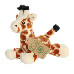 Eco Softie Giraffe Plush with a unique tummy-lying design with traditional yellow and brown giraffe spotted patterns