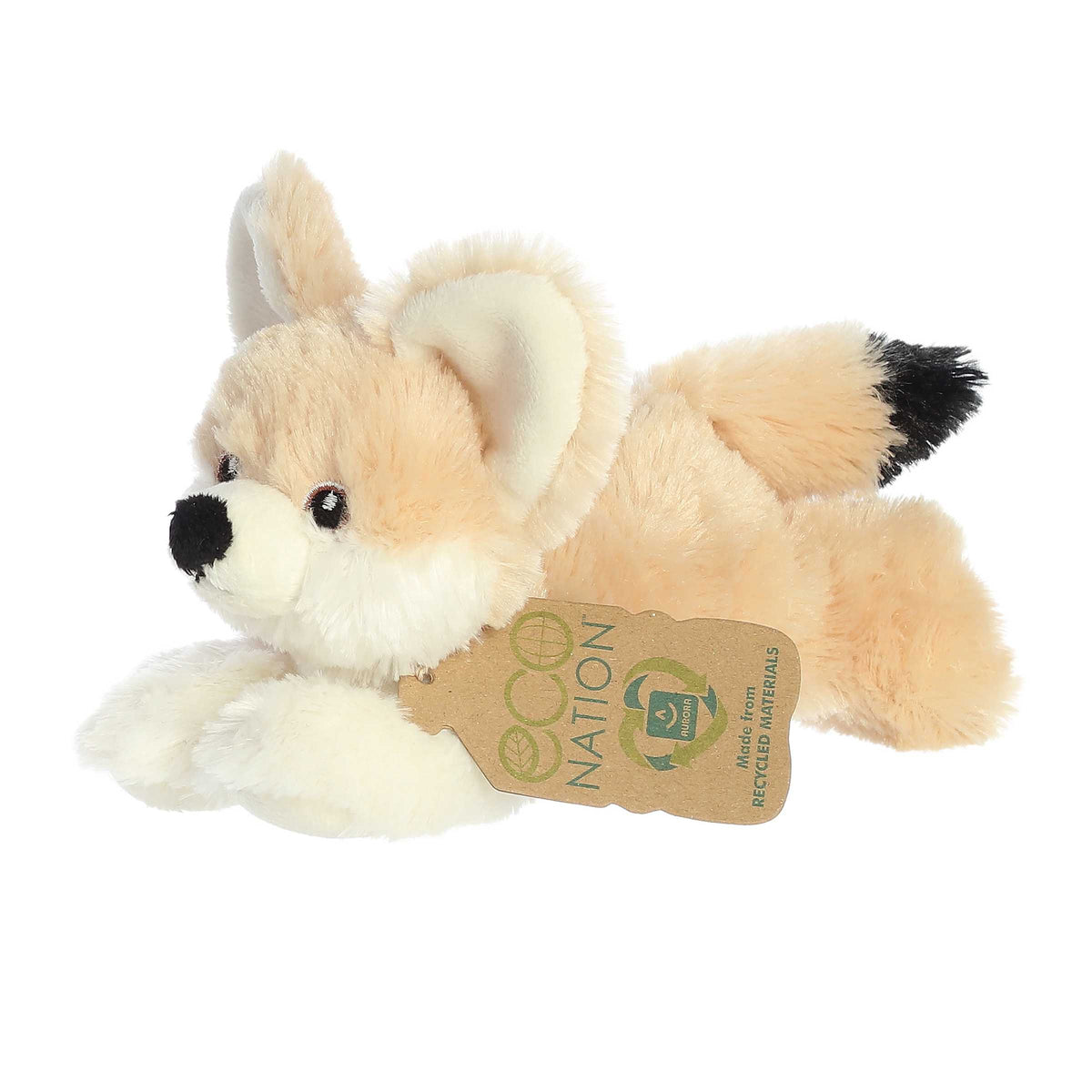 Eco Softie Fennec Fox Plush by Aurora, featuring large ears and a cream-and-tan coat, with a black-tipped tail!