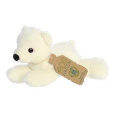 Eco Softie Polar Bear Plush with soft recycled white fabric, soft and eco-conscious, with 'Eco Nation' tag,