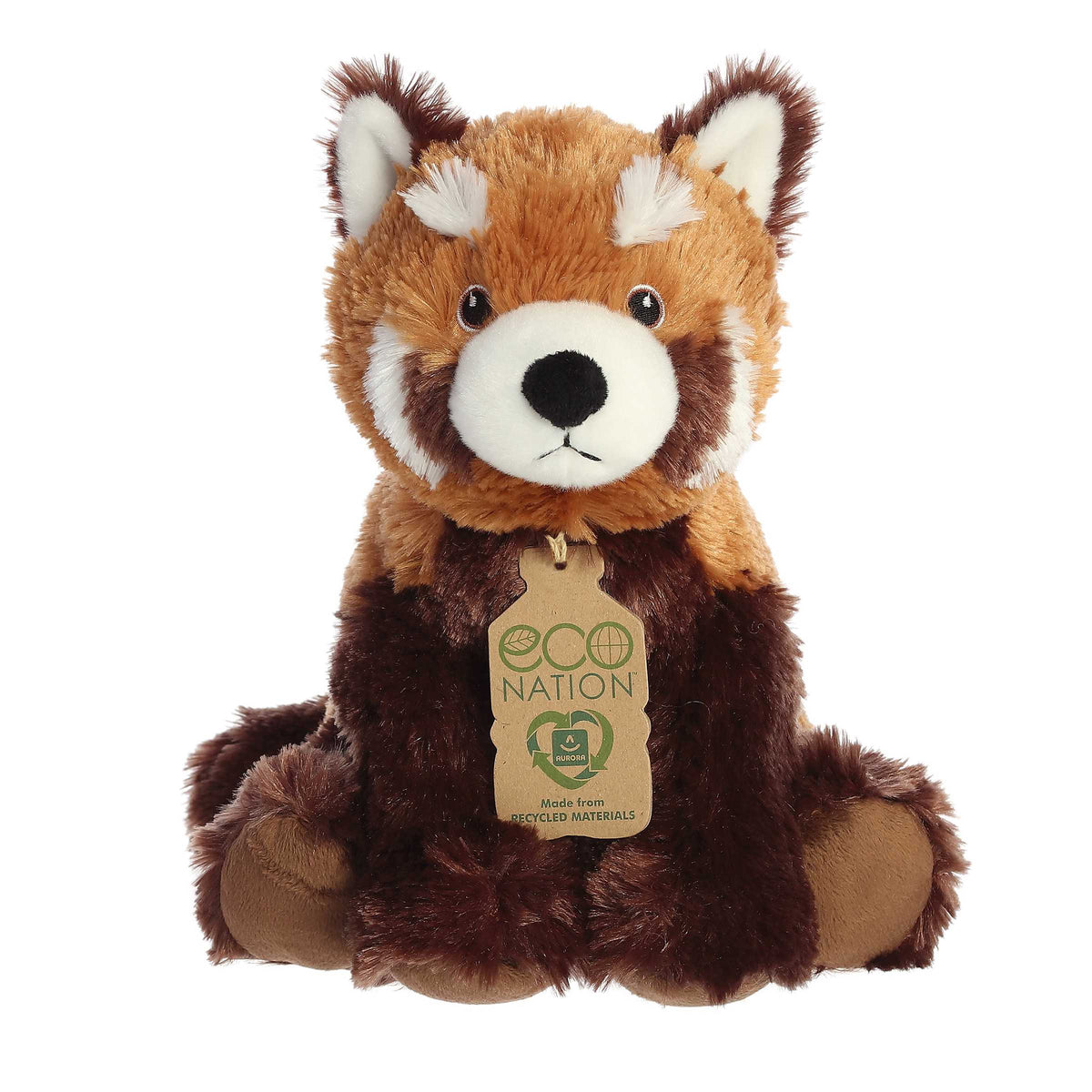 Eco Hugs Red Panda by Aurora, with reddish-brown fur, lifelike face, and Eco Nation hang tag representing eco-friendliness