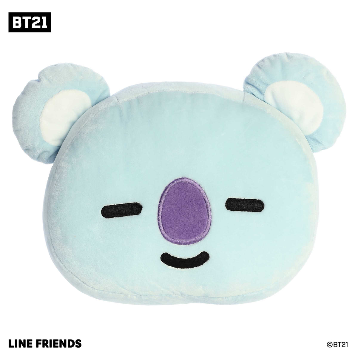 Serene light blue KOYA Large Plush by BT21, with white inner ears, purple nose, and a dreamy expression