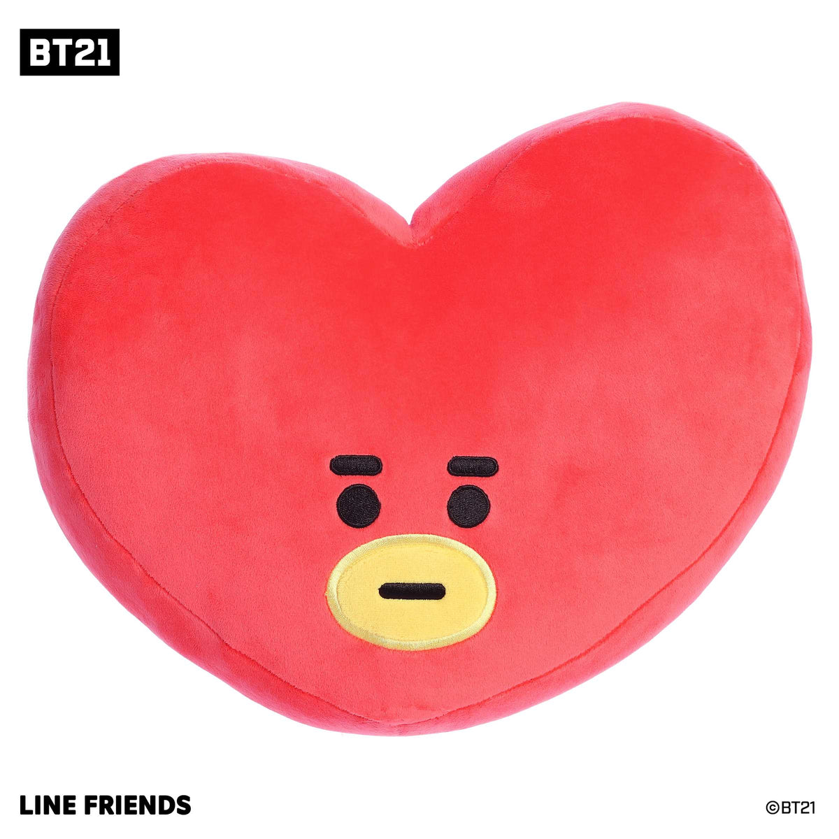 TATA Large Plush from BT21 in a heart-shape, symbolizing the crown prince from Planet BT with a confident expression.
