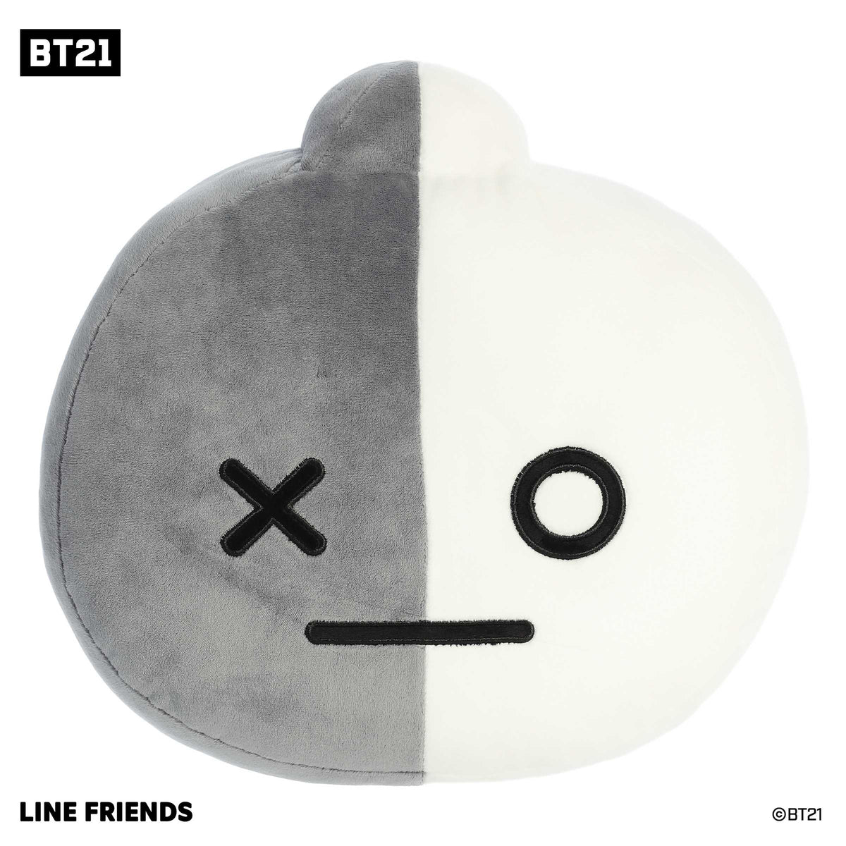 VAN Large Plush with split gray and white design, representing BT21's all-knowing robot guardian with a playful expression