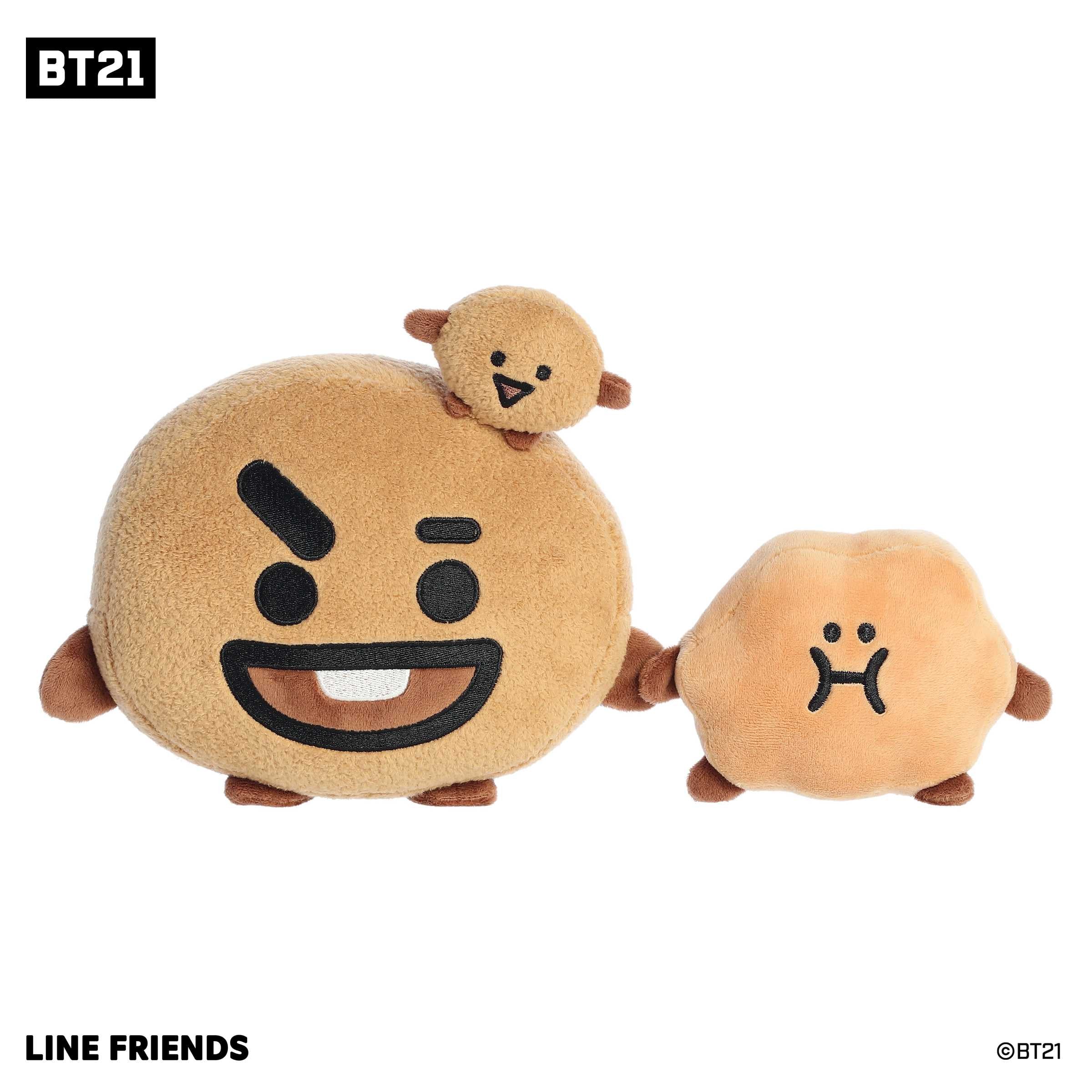 SHOOKY Plush in warm cookie brown, with a wide smile, representing BT21's playful prankster