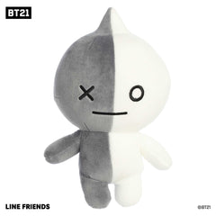 VAN Plush with split gray and white design, representing BT21's all-knowing robot guardian with a playful expression