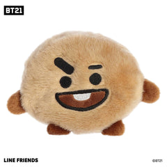 Lovable mini BT21 character plush toy with a fluffy round brown body, dark brown tiny arms and legs, and black accent on face