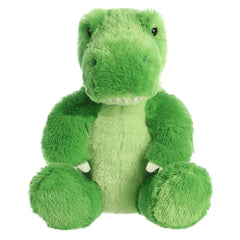 Aurora Prehistoric Pal T-Rex Plush in vibrant green with tiny arms and a big smile, perfect for play.