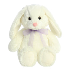 Aurora Spring Collection Plush Bunny, white fur, lavender bow, embodies spring joy!
