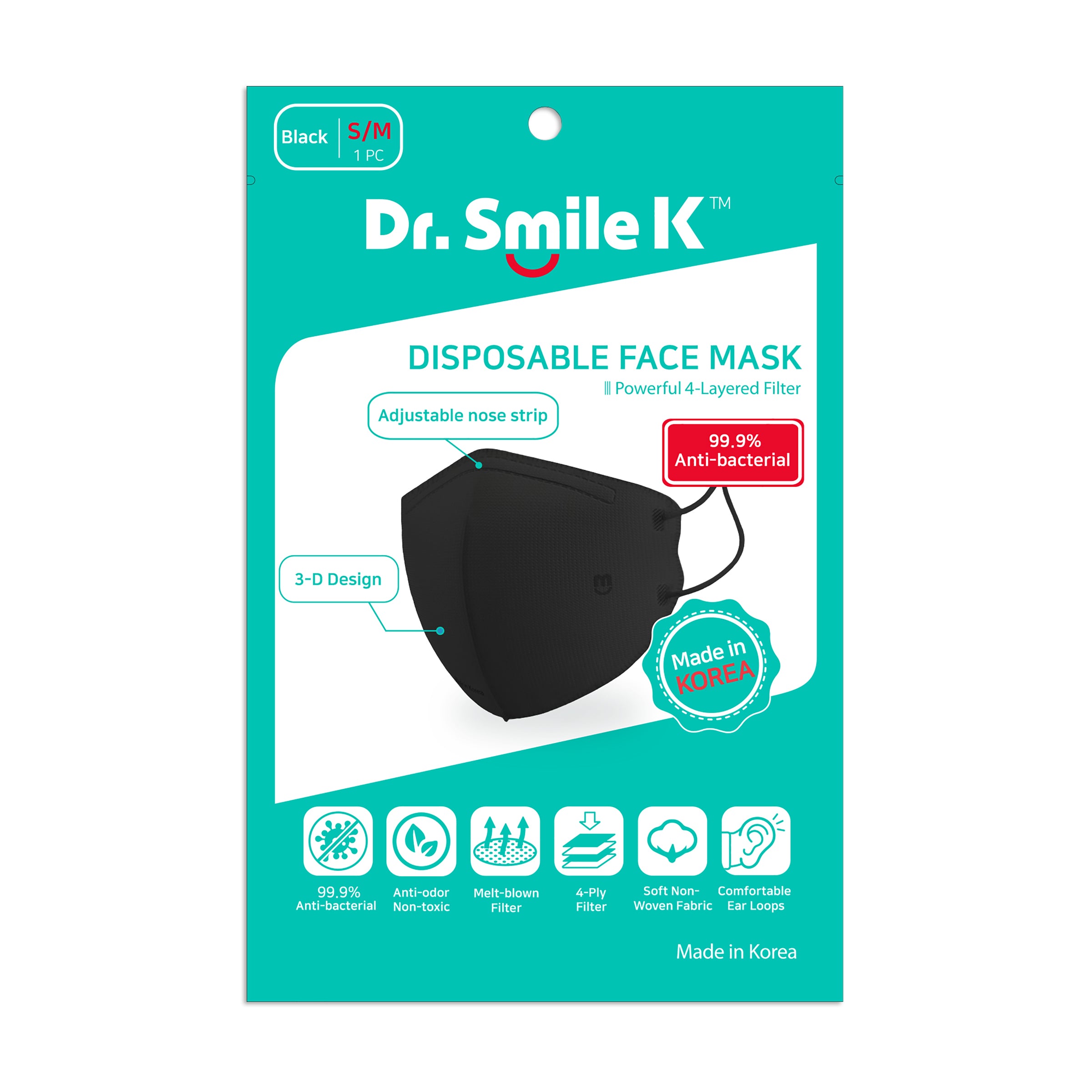 Aurora® - Dr. Smile K - Black Disposable Face Mask Packs